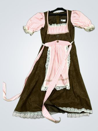 Braues Kleid mit rosa kariertem Schürze und Ärmeln