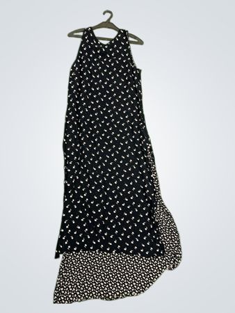 FABIANI Schwarzes und weißes florales Print-Maxikleid