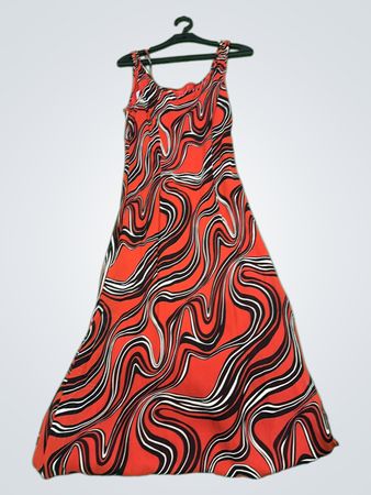 Vintage Vanguard Rot Schwarz Weiß Wirbel-Maxikleid