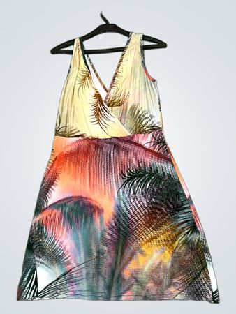 Damen Tropenprint V-Ausschnitt Wickelkleid