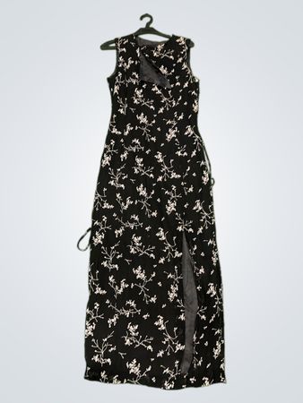 Alain Manoukian Schwarzes Floral Maxikleid mit Schlitz