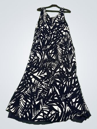 Vintage Vanguard Marineblau und Weiß Blattmuster Maxikleid