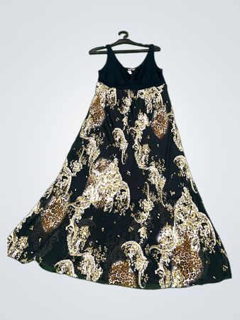 MAXIMA Schwarzes Paisley- und Leopardenmuster Maxikleid