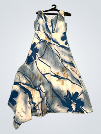 YOUJOY Damen Blau Blumenmuster Ärmelloses Maxikleid Größe M