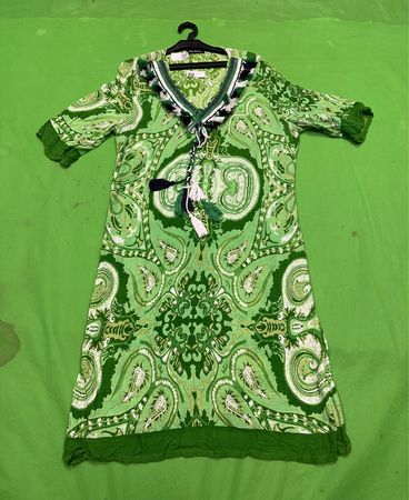 Pilar Prieto Green Paisley Print Dress
