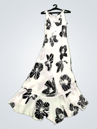 Schwarz-weißer floral Maxi-Kleid
