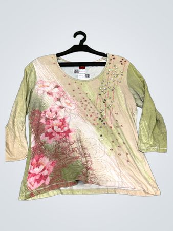 Olsen Damen 3/4-Ärmel Top mit Floralprint und Pailletten