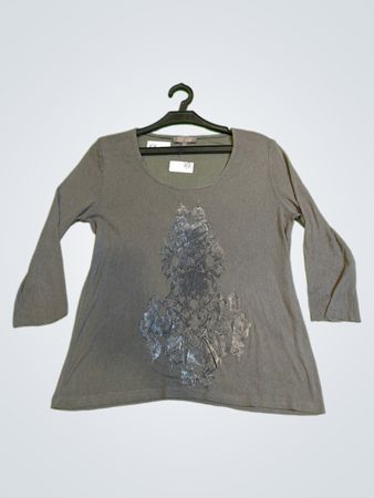 Mia Sou Damen Graues Grafikdruck Langarmshirt