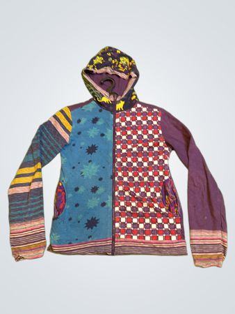 Patchwork Zip-Up Hoodie mit Hundgrafik