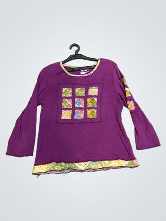 Jacqueline Riu Lila Langarmoberteil mit Patchwork-Detail