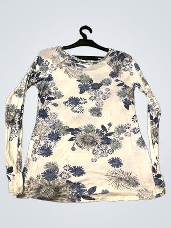 Weißes Langarmhemd mit blauer Blumenmuster