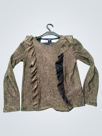 Kiabi Girls Gold Sparkle Ruffle Long Sleeve Top 10A 138-143cm
