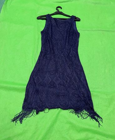 Vintage Vanguard Marine Spitze Fransen Kleid