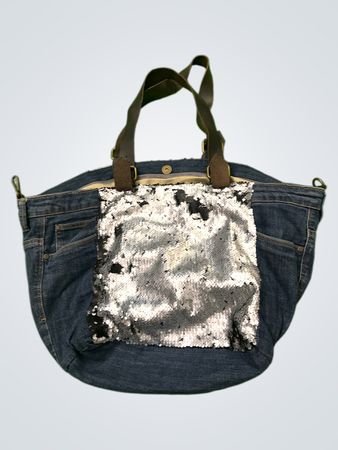 Denim-Shopper mit Pailletten-Detail und Lederträgern