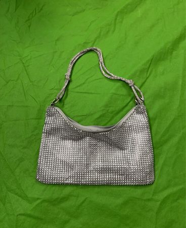 Silberne Strass-Schultertasche