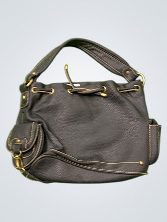 STONE Vintage Vanguard Schwarze Leder Schultertasche mit Zugband