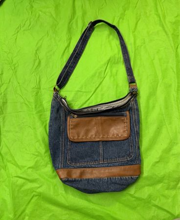 Vintage Vanguard Denim- und Leder-Crossbody-Tasche
