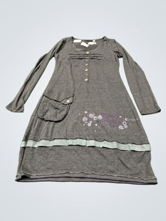 SOGGO COLLECTION Damen Graues Langarmhemd Kleid