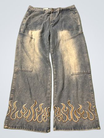 Tamway XL Blue Jeans mit Flammenstickerei