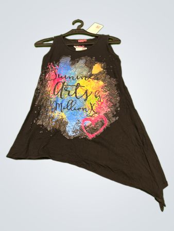 MILLENNY Schwarz Ärmelloses "Summer Arts of Million" Grafikdruck asymmetrisches Saumkleid