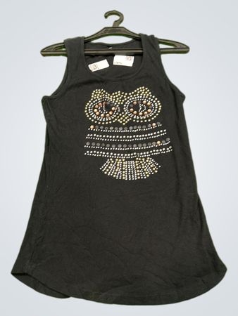 Schwarzes Trägershirt mit verziertem Eulenmotiv