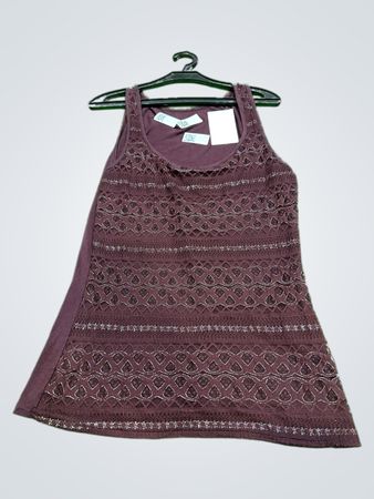 Vintage Vanguard Damen Burgunderrot Spitzenbesatz Tanktop