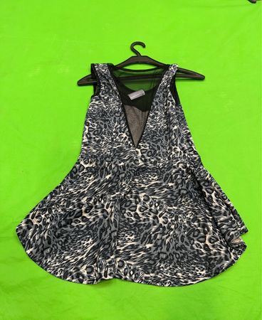 Vintage Vanguard Damen Kleid mit Leopardenmuster und Netzoverlay