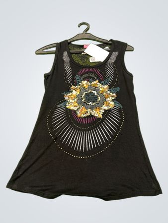 Dias Boas schwarzes Tanktop mit floralem Paillettenverzierung