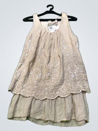 Beige Schichtkleid mit Pailletten
