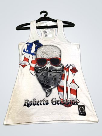 Roberto Geissini Rhinestone Skull Graphic Tank Top