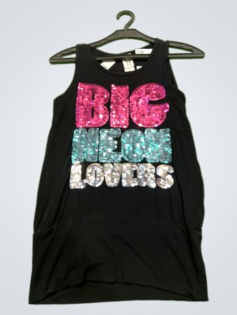 Schwarzes Tanktop mit "BIG NEON LOVERS" Pailletten