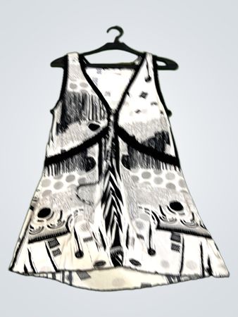 BONITA M ärmelloses Kleid mit schwarzem Besatz und abstraktem Druck