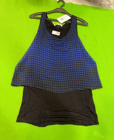 CAMATEU Damen Blau und Schwarz Kariertes Geschichtetes Tanktop
