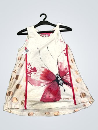 Desigual Girls Butterfly Print Dress with Rose Gold Polka Dots