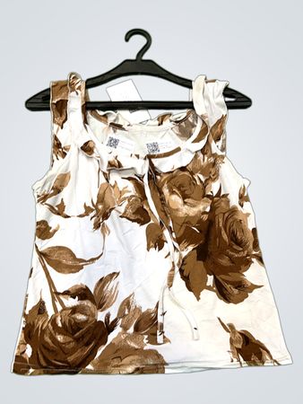 Vintage Vanguard Weiß Braun Blumen Ärmelloses Top