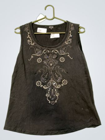 ZE-ZE Schwarzes ärmelloses verziertes Top