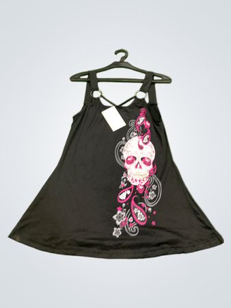 Schwarzes Kleid mit Totenkopf-Print