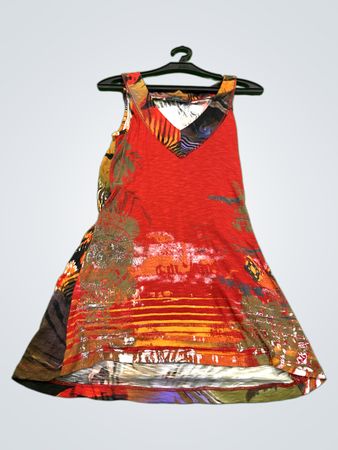 Passform Damenkleid ohne Ärmel mit Animal-Print