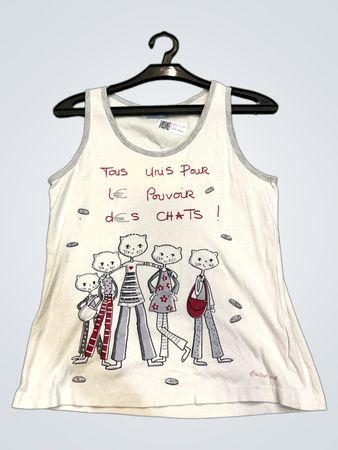 Couleur nuit White Tank Top mit Katzenmotiv