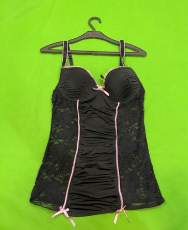 Sexy Diana Black Lace Corset Babydoll