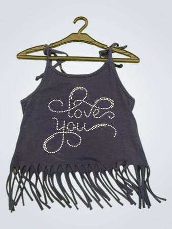 Marineblaues "Ich liebe dich" Fransen-Top