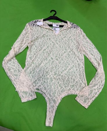 Cream Lace Langarm-Bodysuit