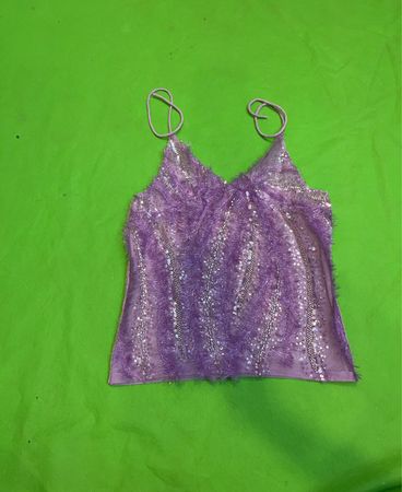 Upcycled Purple Beaded Spaghetti Strap Top
