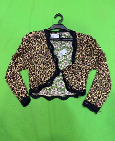 Vintage Vanguard Leopardenmuster Spitzenbesatz Kurzcardigan