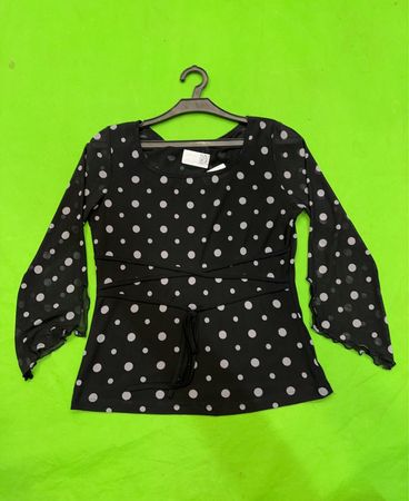 H. & Y. International ITALY Schwarzes Polka-Dot-Bell-Sleeve-Top