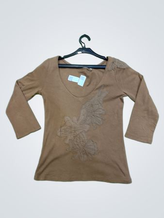 Vintage Vanguard braunes Langarmoberteil mit floralem Applikation