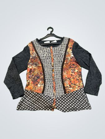 Langarm-Patchwork-Print-Oberteil