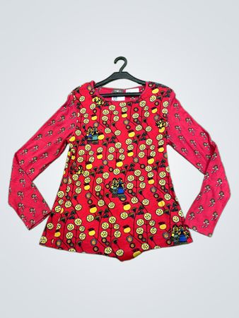 SUREKANA Damen Rotes Blumenmuster Langarmtop