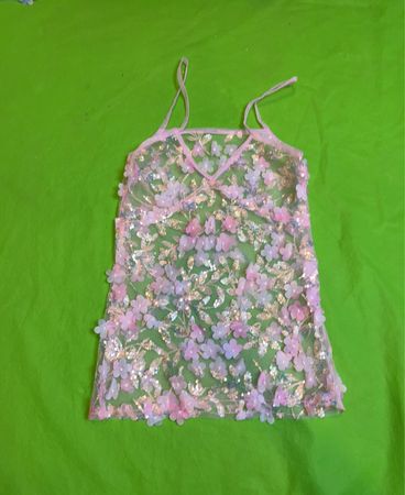 Upcycled Sheer Pink Floral Sequin Dress