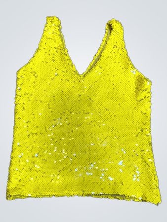 Upcycled Yellow Sequined V-Neck Tank Top